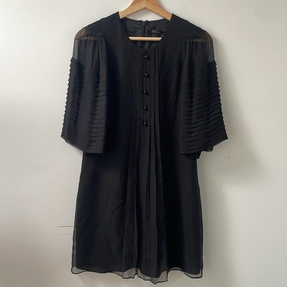 Robert Rodriguez Silk Shift Dress Balloon Shortsleeves Buttons Sheer Black 4 - Picture 10 of 12